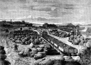 Mumbai Maharashtra India Prints: Cotton bales lying at the Bombay terminus of the Great Indian Peninsular Railway