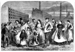 Shortage Prints: The Cotton Famine: group of mill operatives at Manchester, 1862. Creator: Unknown