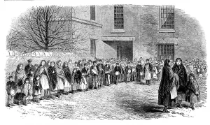 Shortage Prints: The Cotton Famine: operatives waiting for their breakfast in Mr