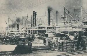 Riverside Gallery: When Cotton Was Loaded, a forest of derricks and smoke-stacks, 1937