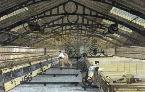 Mechanisation Prints: Cotton manufacture: mule spinning, c1830