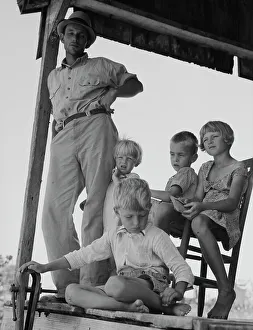 Sharecropper Prints: Cotton sharecropper family near Cleveland, Mississippi, 1937. Creator: Dorothea Lange