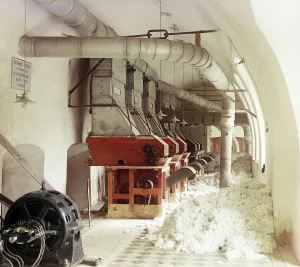 Raw Materials Prints: Cotton textile mill interior, probably in Tashkent