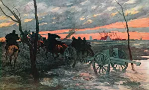 Field Gun Prints: Coucher de Soleil dans la Plaine de L'Yser: Piece de 75 Allant Prendre Position