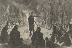 Campfire Gallery: Around the Council Fire, The Young Braves Speech (Harpers Weekly, May 10, 1873)