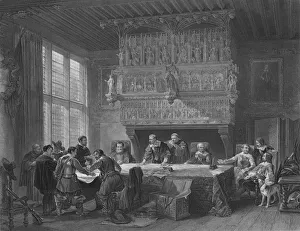Fireplace Prints: The Council of War at Courtray, (1854). Creator: John Godfrey