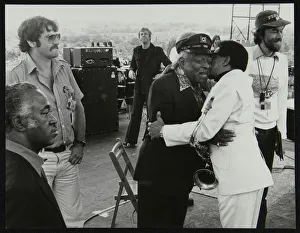 Hugging Prints: Count Basie and Illinois Jacquet meet up on stage at the Capital Radio Jazz Festival
