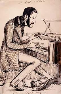 Fritz Ludvig Von Dardel Prints: Count Emanuel Gyldenstolpe plays Listz on the piano. (c1850s) Creator: Fritz von Dardel
