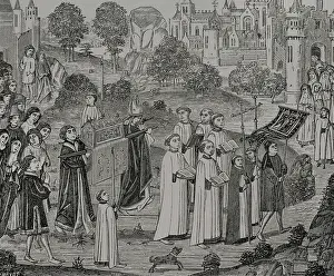 Jean Prints: Count Renier bearing the body of Saint Veronica to Saint Waltrude Collegiate