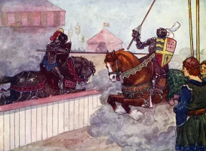 The Count rode again and again at Edward till his lance was splintered in his hand, c1270, (1905).Artist: A S Forrest The Count rode again and again at Edward till his lance was splintered in his hand, c1270, (1905).Artist: A S Forrest