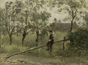 Sapling Prints: Country Boy on a Pole Barrier, 1900-1911. Creator: Jozef Israels