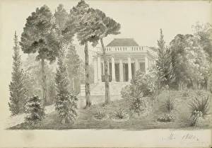 Garden Design Prints: Country house with landing and garden
