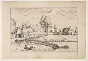Doetechum Gallery: Country Houses, couple and cornfield in the foreground, from the series The Small Lands