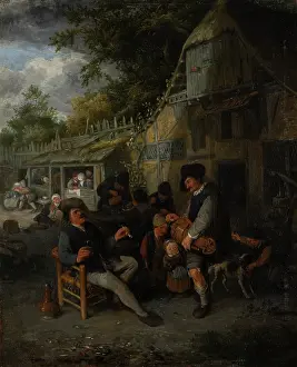 Relaxation Prints: Country Inn with Hurdy-Gurdy Player, 1681. Creator: Cornelis Dusart