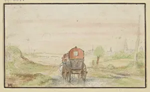 Waggon Prints: Country road with a red carriage, 17th century. Creator: Hendrick Avercamp