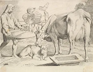 Country Scene with a Peasant, Cow and Calf. Creator: Claude Mellan Country Scene with a Peasant, Cow and Calf. Creator: Claude Mellan