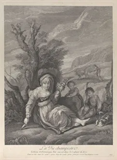 Domenico Fetti Genovese Prints: A country woman sitting in landscape with two boys at her side, 1729-40