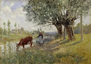 Oil On Canvas Mounted On Cardboard Prints: Countryside near Grez-sur-Loing, 1889. Creator: Carl Ludwig Trägardh