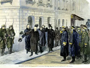 Corps Prints: Coup d etat 1874, exit of diplomatic corps from Congress, engraving from Ilustracion