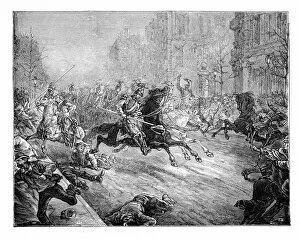 The coup d etat, lancers charging the crowd in the boulevards of Paris, 19th century