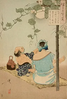 Arbour Prints: A Couple beneath an Arbor of Flowering Yugao, 1886. Creator: Tsukioka Yoshitoshi