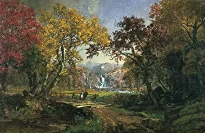 Images Dated 15th November 2005: Couple on a Bridge, 1876 Artist: Jasper Francis Cropsey