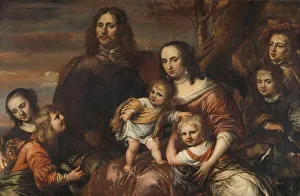 Pearl Earrings Prints: A couple with six children, 1650-1678. Creator: Jurgen Ovens