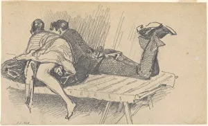 Sargent John Singer Prints: Couple on a Cot, c. 1874-1877. Creator: John Singer Sargent