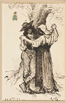 Léon Bonnat Prints: Couple Courting by a Tree, 1871. Creator: Leon Bonnat (French, 1833-1922)