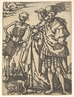Slashed Prints: Couple and Death with a Drum, from The Dance of Death. Creator: Allaert Claesz