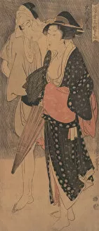 Breast Gallery: Couple in an Evening Shower... ca. 1800. Creator: Kitagawa Utamaro