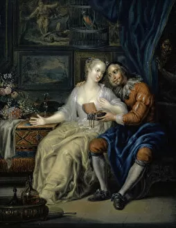 Richness Collection: Couple with Matchmaker, c. 1750. Creator: Platzer, Johann Georg (1704-1761)