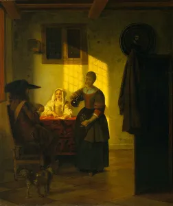 Pieter Hooch Prints: A Couple Playing Cards, with a Serving Woman, ca. 1665-75. Creator: Pieter de Hooch