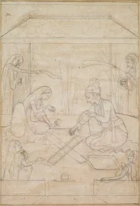 Couple Playing Chaupar on a Terrace, c. 1790-1800. Creator: Unknown