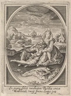 Ulrich Prints: A couple seated on the ground, the man holding a goblet and reclining against the... ca