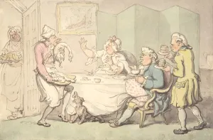 A Couple at Table with Servants, 18th-19th century. Creator: Unknown;Unknown A Couple at Table with Servants, 18th-19th century. Creator: Unknown;Unknown