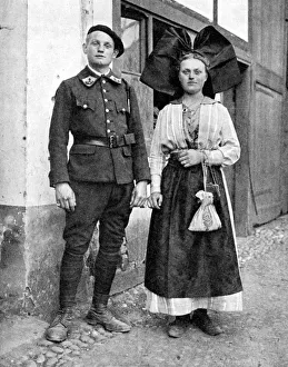 Couple in traditional dress, Alsace-Lorraine, Rhine, 1936. Artist: Donald McLeish