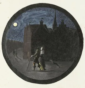Geesie Ter Burch Prints: Couple walking in moonlight, in or after c