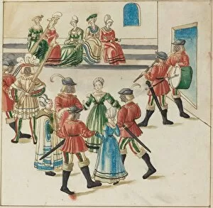 Masquerade Ball Gallery: Three Couples in a Circle Dance, c. 1515. Creator: Unknown