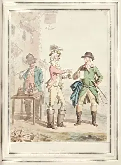 1776 Prints: Three Couriers, leaf from A Collection of Dresses by David Allan Mostly from Nature, 1776
