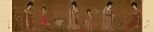 Haircut Prints: Court Ladies Wearing Flowered Headdresses, 8th century