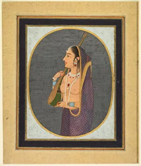 Lucknow Prints: Court lady singing and playing the vina, c. 1760. Creator: Muhammad Rizavi Hindi (Indian