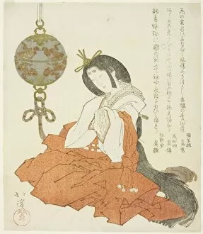 Court lady sitting beside hanging incense burner, 1820s. Creator: Totoya Hokkei