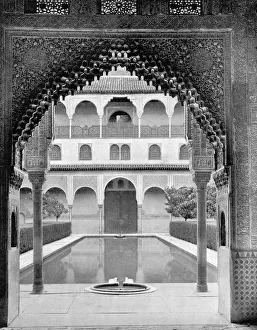 Court of the Myrtles, Alhambra, Spain, 1893.Artist: John L Stoddard Court of the Myrtles, Alhambra, Spain, 1893.Artist: John L Stoddard