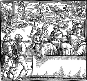 Death Penalty Prints: Court session. Illustration from the book Phisicke Against Fortune by Petrarch