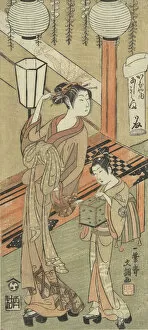Courtesan and Attendant with a Cage of Fireflies, ca. 1770. Creator: Ippitsusai Buncho