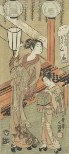 Firefly Prints: Courtesan and Attendant with a Cage of Fireflies, ca. 1770. Creator: Ippitsusai Buncho