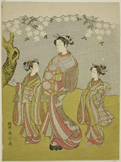Kamuro Prints: Courtesan and Attendants Parading under Cherry Tree, Japan, c. 1771
