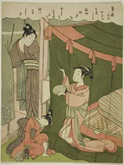Kamuro Prints: Courtesan Burning Mosquitoes as Her Guest Arrives, c. 1772 / 73. Creator: Shiba Kokan