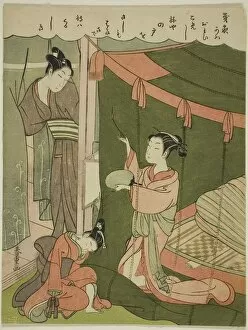 Incense Gallery: Courtesan Burning Mosquitoes as Her Guest Arrives, c. 1772 / 73. Creator: Shiba Kokan